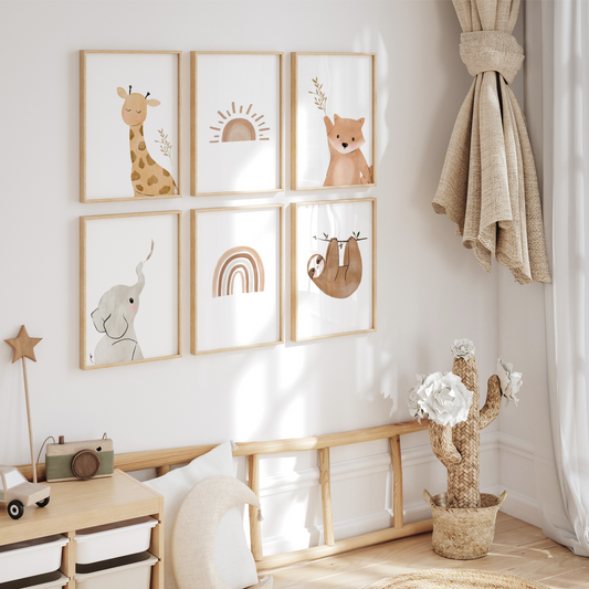 Kinderzimmerposter | 6er Set A4 | Faultier & Freunde