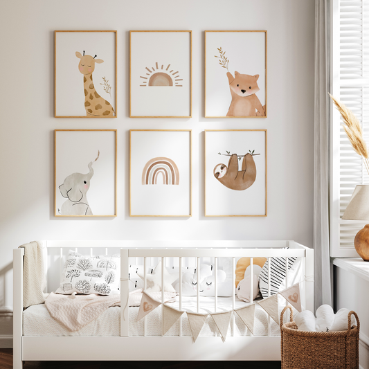 Kinderzimmerposter | 6er Set A4 | Faultier & Freunde