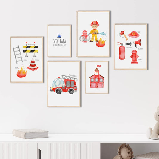 Kinderzimmerposter_Feuerwehr_A4_A5_6er_Set