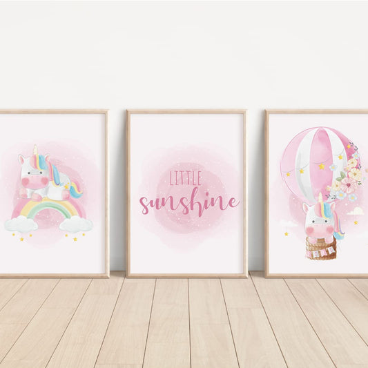 Kinderzimmerposter_Einhörner_pink_A4_3er_Set