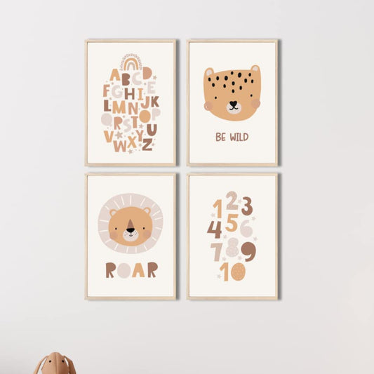 Kinderzimmerposter_Süße_Tiere_A4_4er_Set_beige