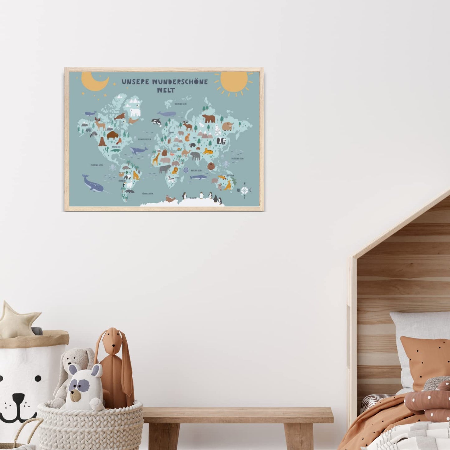 Kinderzimmerposter_Lernposter_Weltkarte_A2_blau_türkis