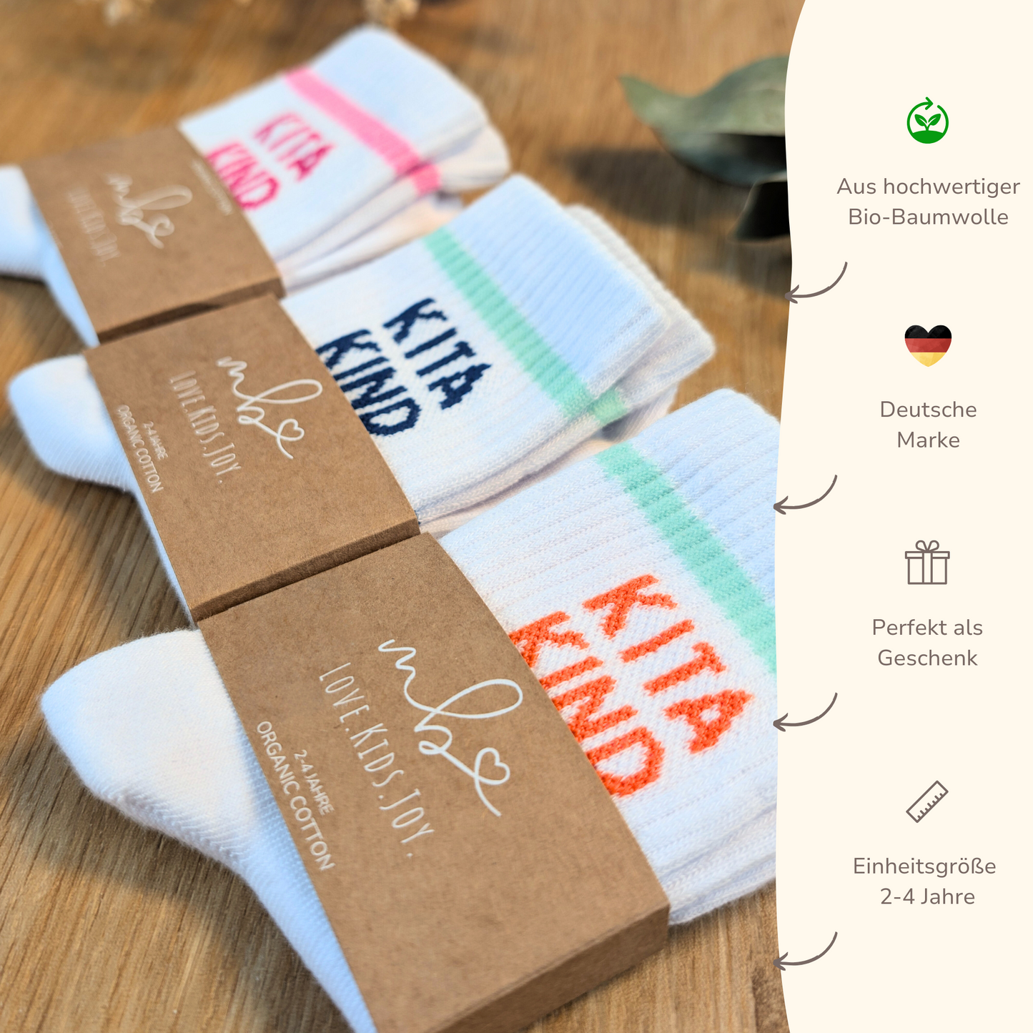 Süße Kitakind Socken | Inkl. Baumwollsäckchen & Mutmacher-Karte als Geschenkeset