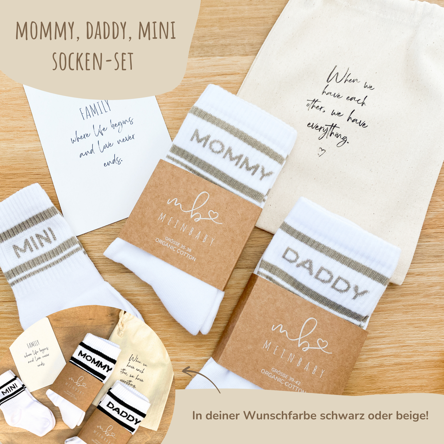 Geschenk zur Geburt Baby – Geschenkset mit Babyalbum & Familien Socken