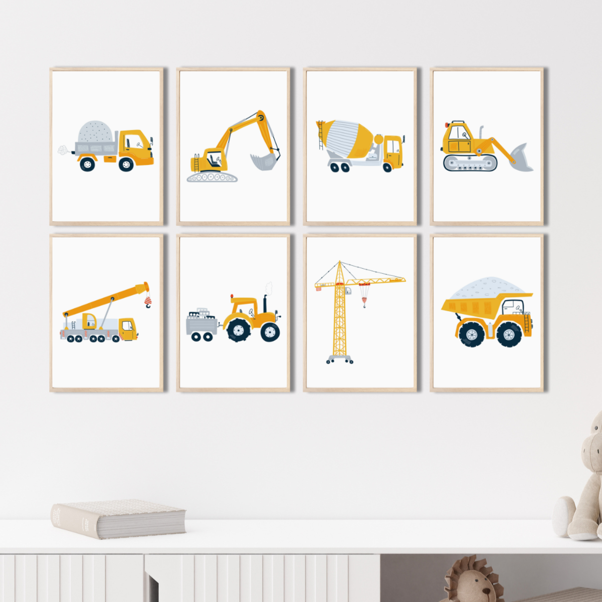 Kinderzimmerposter_Bagger_A4_8er_Set