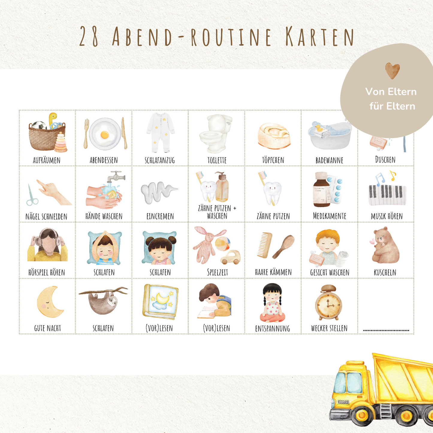 Morgen- & Abendroutine für Kinder | zum sofort Ausdrucken | Bagger