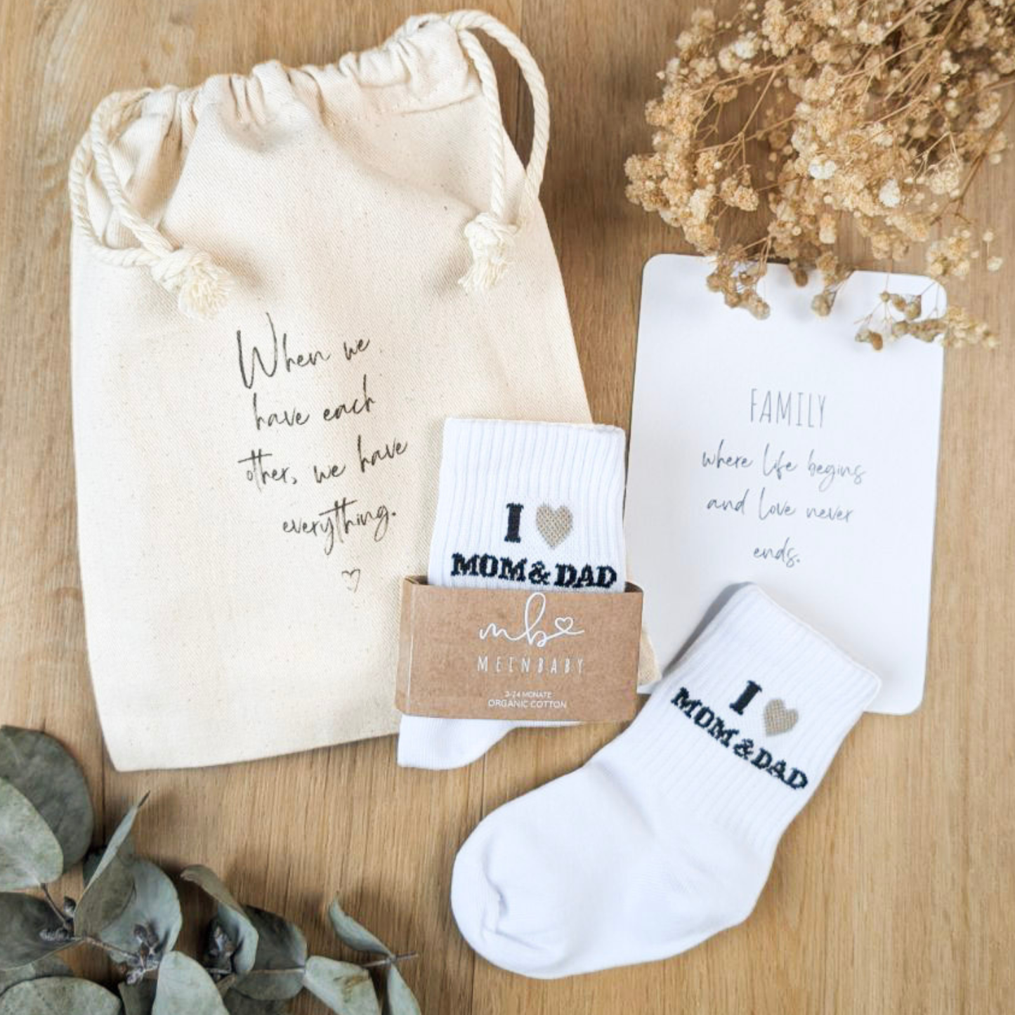 Babysocken-Set inkl. Karte & Baumwollsäckchen