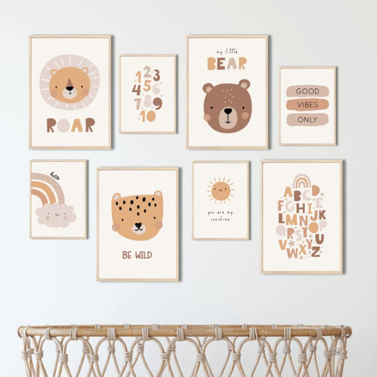 Kinderzimmerposter_Süße_freunde_boho_beige_A4_A5_8er_Set