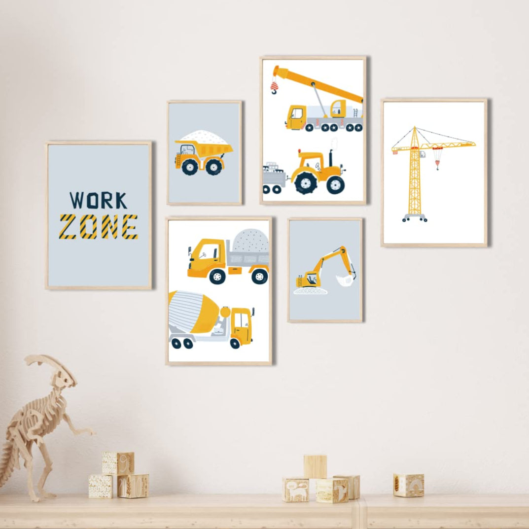 Kinderzimmerposter_Bagger_A4_A5_6er_Set
