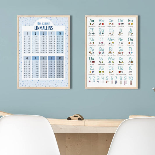 Kinderzimmerposter_Lernposter_Einmaleins_Grundschrift_blau_A4_2er_Set
