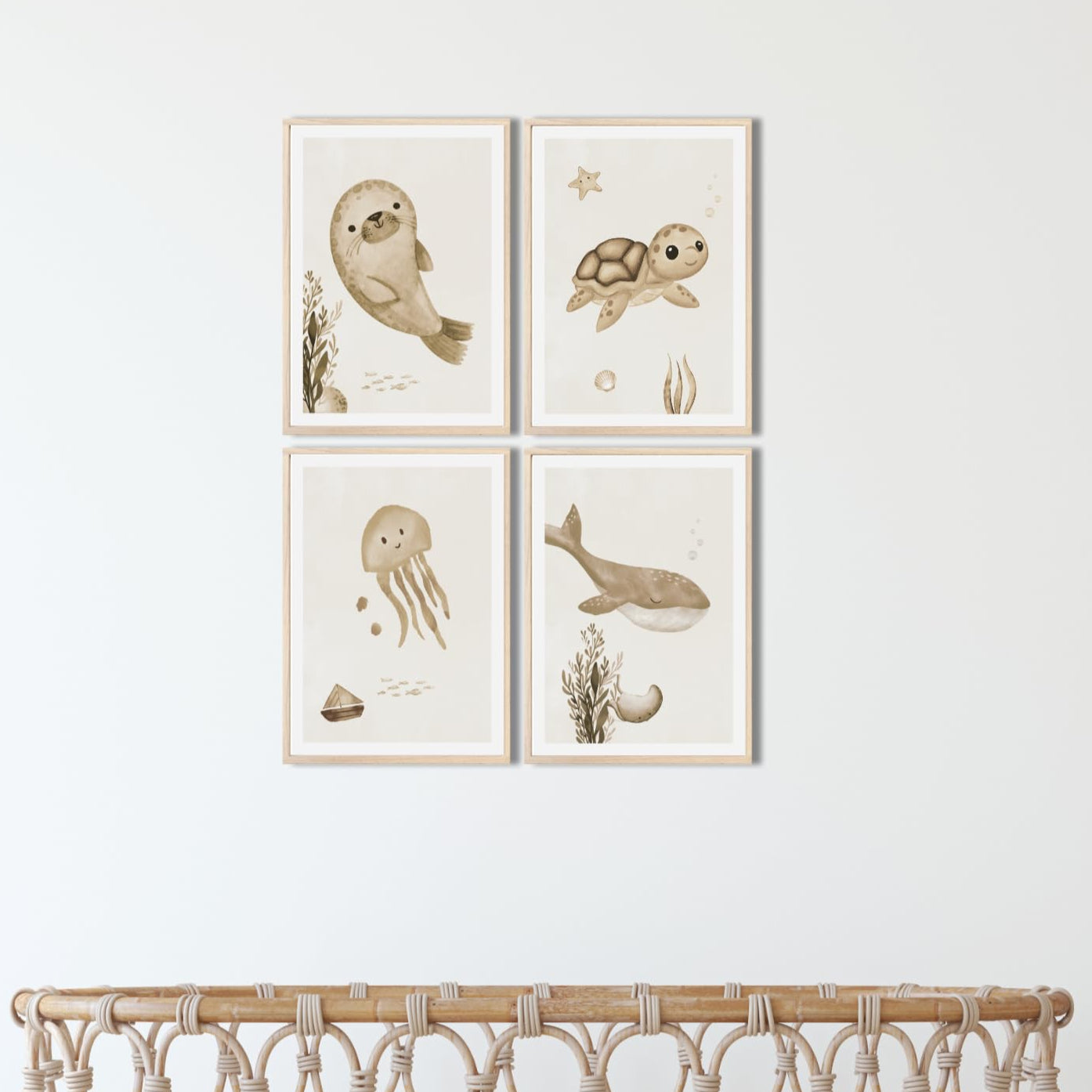 Kinderzimmerposter_Unterwasserwelt_beige_A4_4er_Set