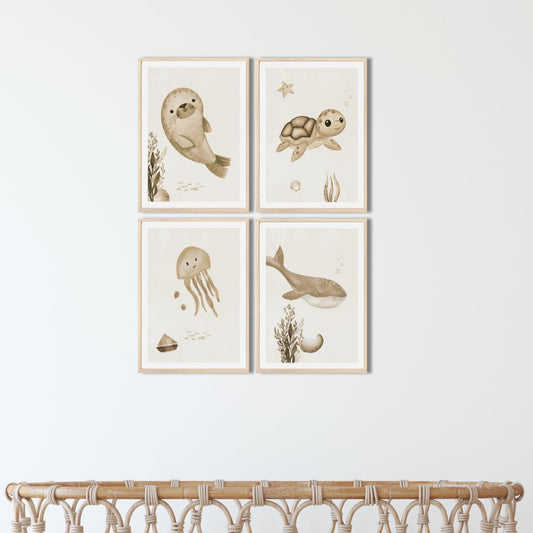 Kinderzimmerposter_Unterwasserwelt_beige_A4_4er_Set