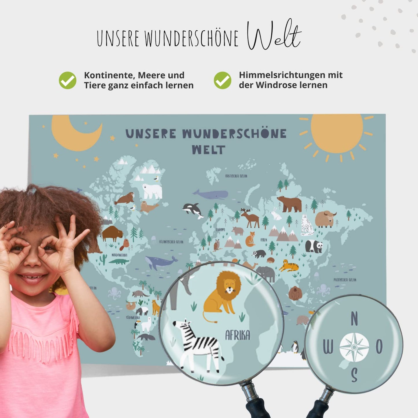 Kinderzimmerposter_Lernposter_Weltkarte_A2_blau_türkis