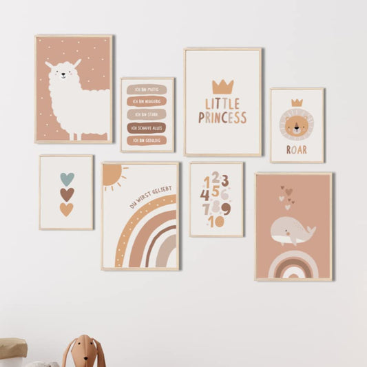 Kinderzimmerposter_Alpaka_boho_beige_A4_A5_8er_Set