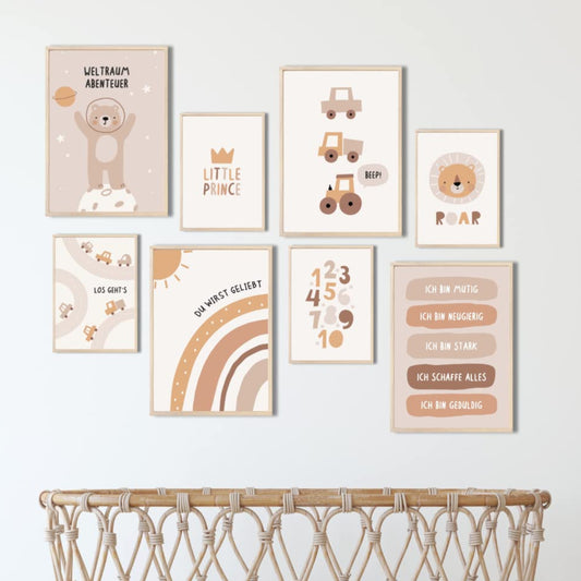 Kinderzimmerposter_Süßer_Bär_Traktor_A4_A5_8er_Set