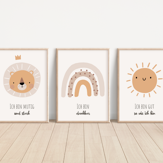 Kinderzimmerposter | 3er Set A4 | liebevolle Affirmationen