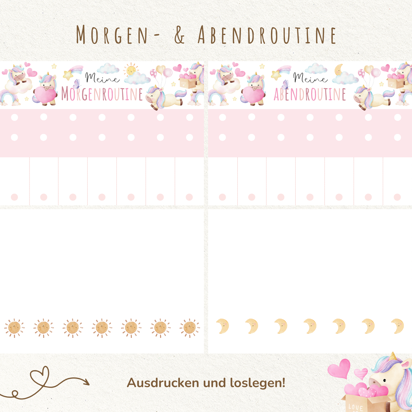 Morgen- & Abendroutine für Kinder | zum sofort Ausdrucken | Einhorn
