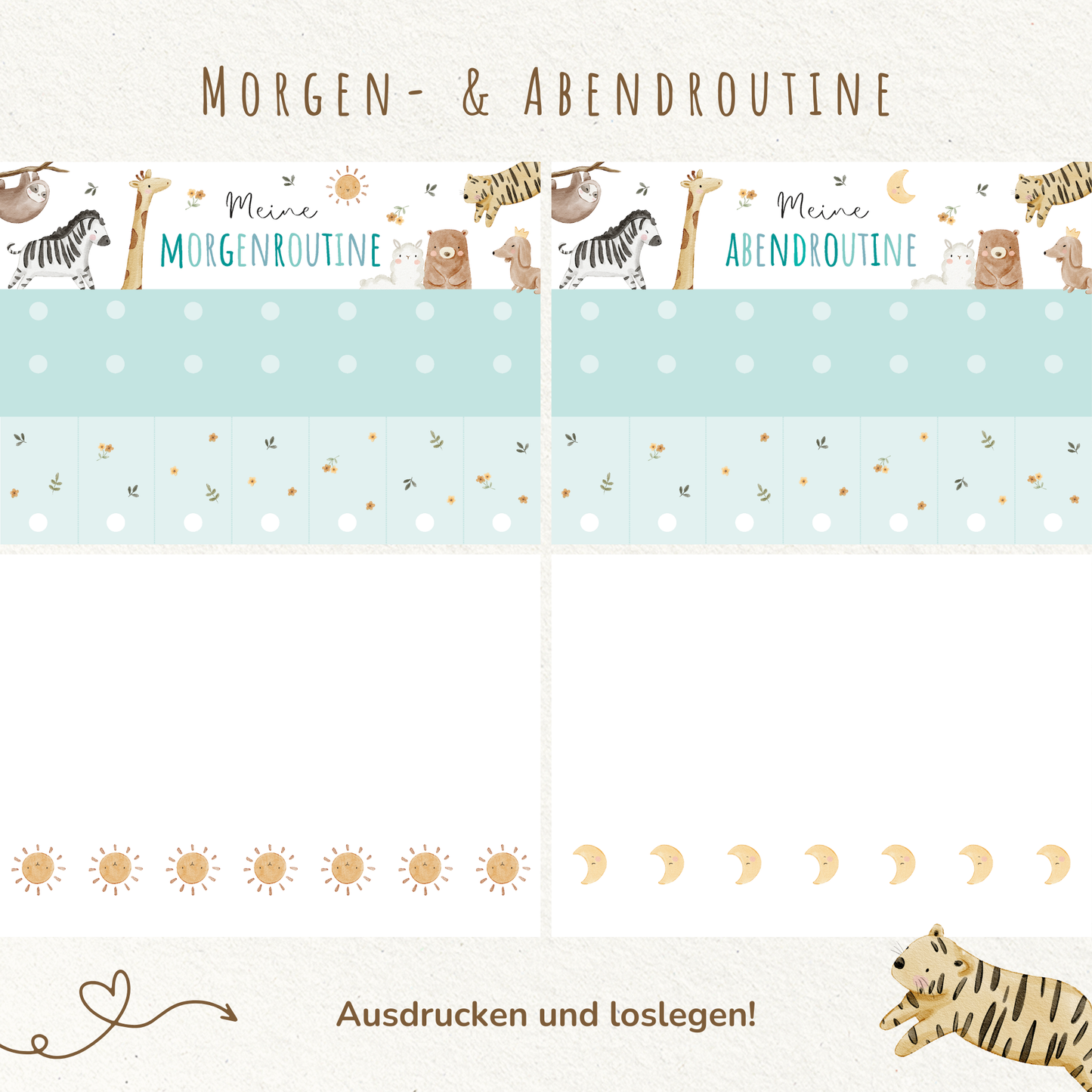 Morgen- & Abendroutine für Kinder | zum sofort Ausdrucken | Boho