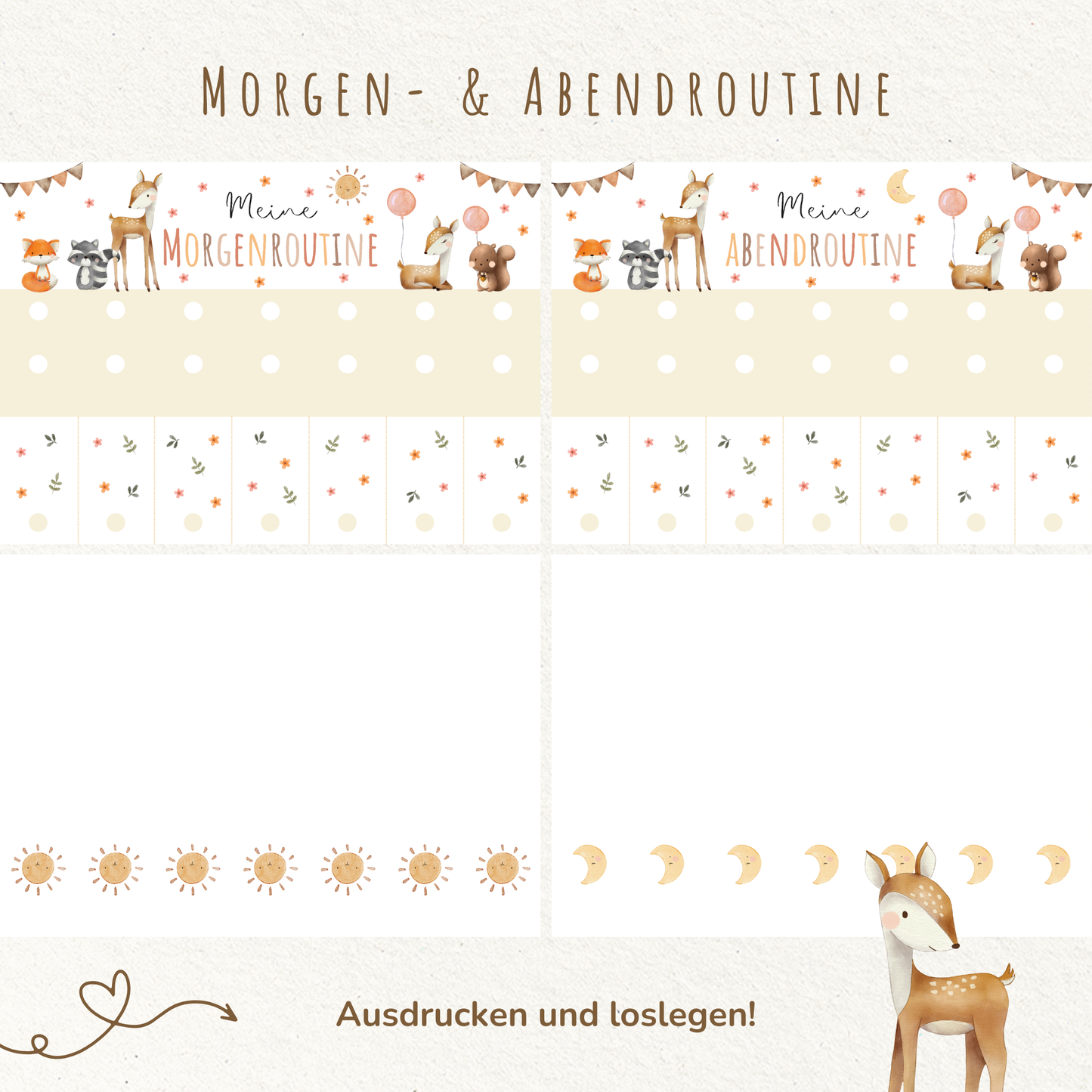 Morgen- & Abendroutine für Kinder | zum sofort Ausdrucken | Süße Tiere