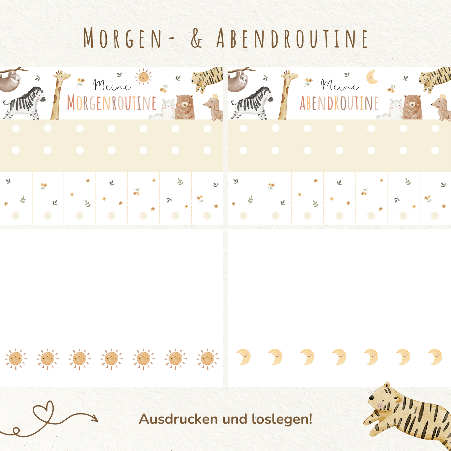 Morgen- & Abendroutine für Kinder | zum sofort Ausdrucken | Boho