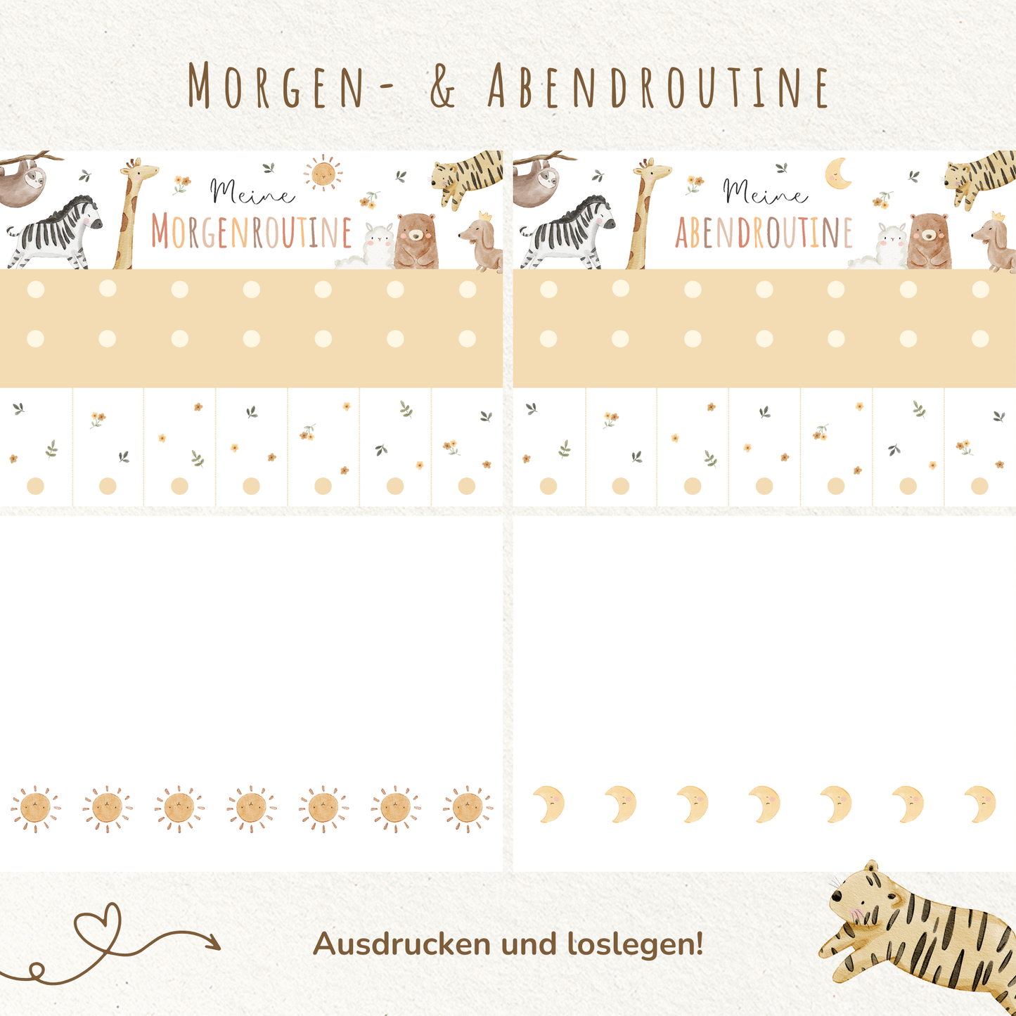 Morgen- & Abendroutine für Kinder | zum sofort Ausdrucken | Boho