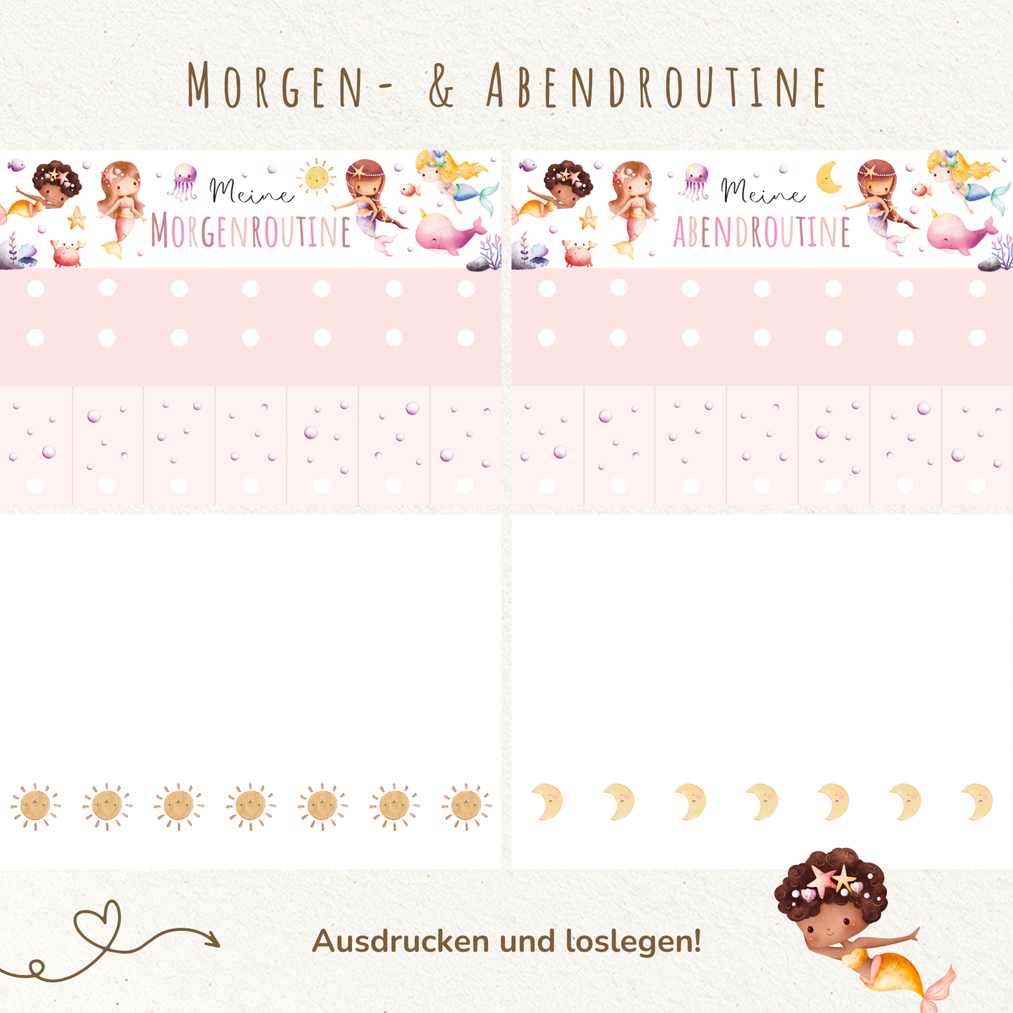 Morgen- & Abendroutine für Kinder | zum sofort Ausdrucken | Meerjungfrau