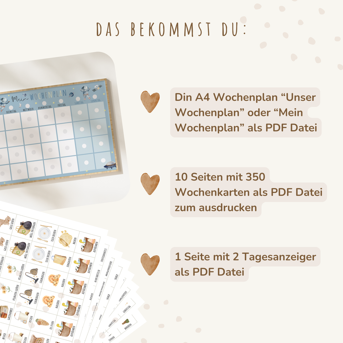 Wochenplan für Kinder | Montessori | zum Ausdrucken | Astronauten