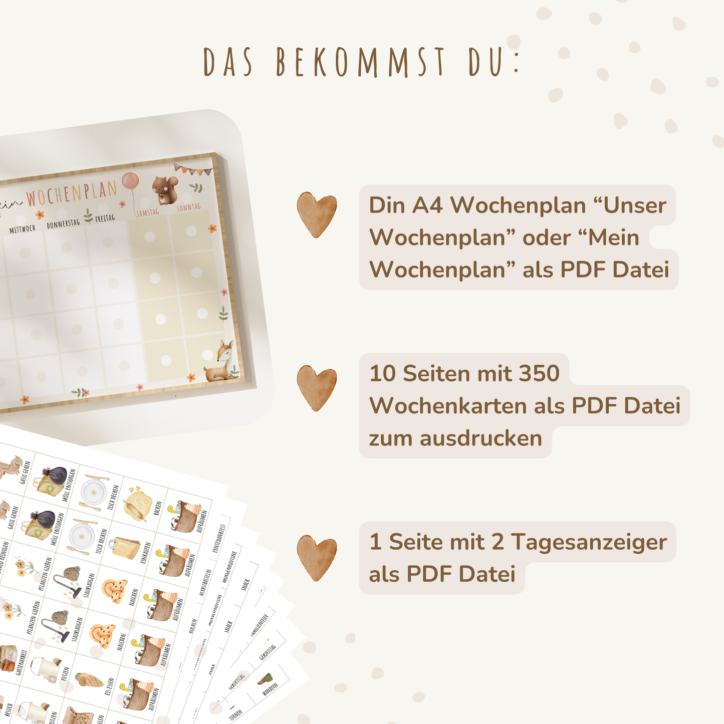 Wochenplan für Kinder | Montessori | zum Ausdrucken | Süße Tiere