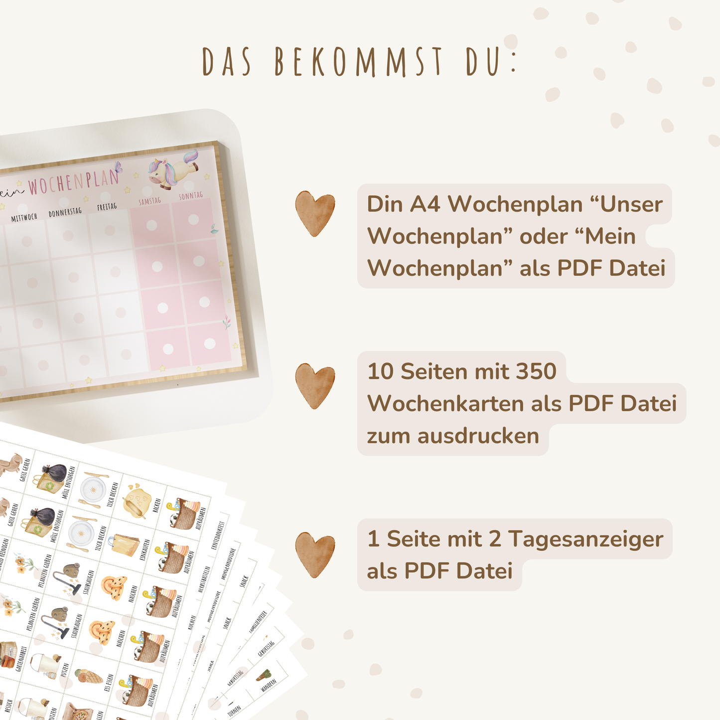 Wochenplan für Kinder | Montessori | zum Ausdrucken | Einhorn