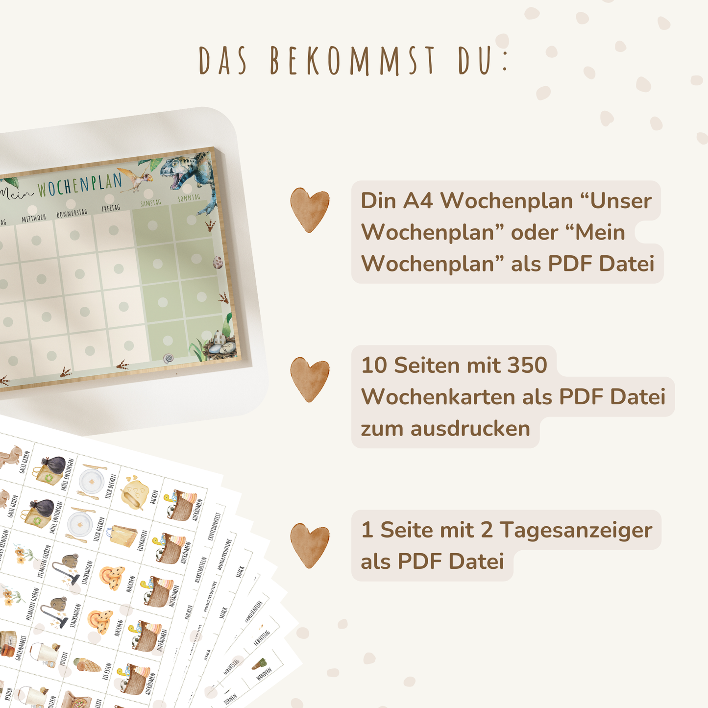 Wochenplan für Kinder | Montessori | zum Ausdrucken | Dino