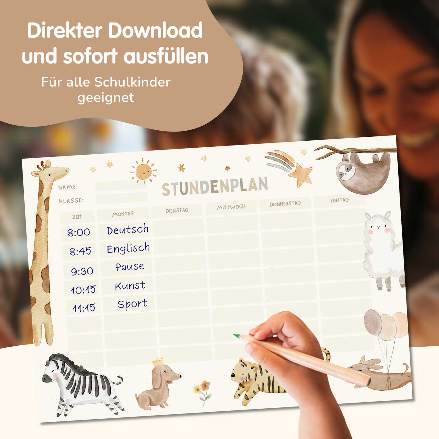 Stundenplan für Kinder | zum Ausdrucken | Boho