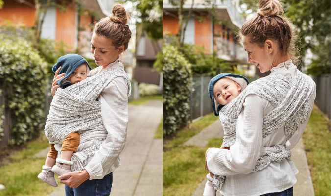 Baby Tragetuch - wollweiß bedruckt