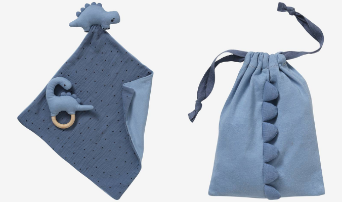 Baby Geschenk-Set: Schmusetuch und Greifling „Kleiner Dino“ - blau