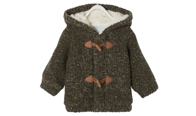 Gefütterte Mädchen Baby Kapuzenstrickjacke - khaki