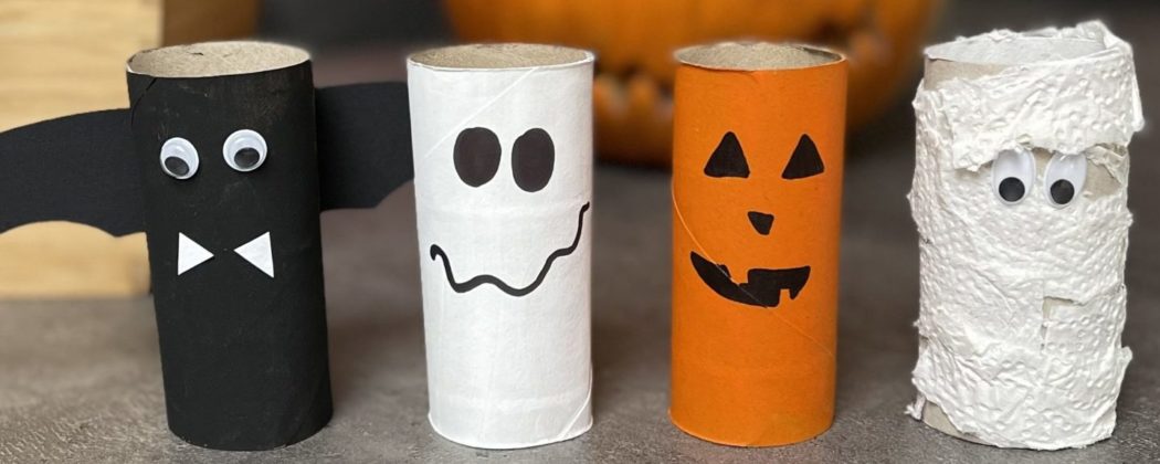 Banner: Halloween-Deko: Kürbis, Fledermaus & Co aus Toilettenpapierrollen