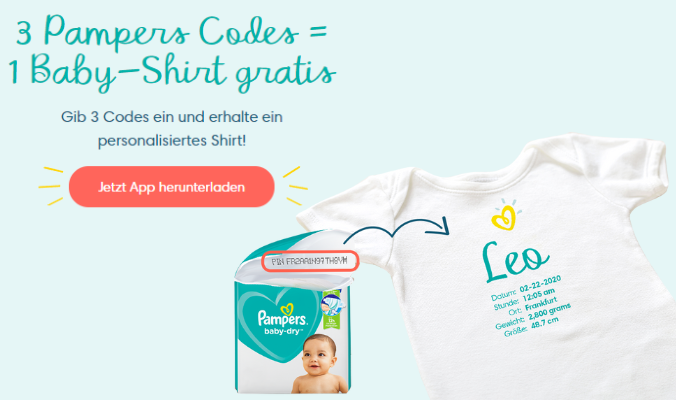 Gratis Baby-Shirt in der Pampers App