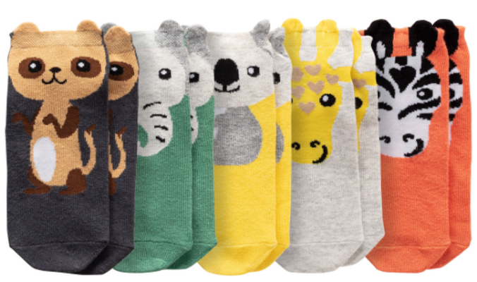 5 Paar Baby Sneaker-Socken mit Tier-Motiven