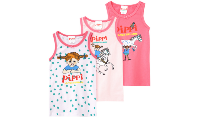 3 Pippi Langstrumpf Unterhemden im Set