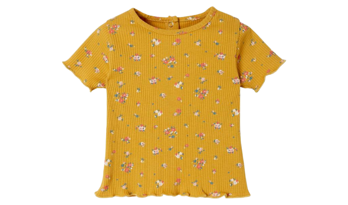 Geripptes Baby T-Shirt mit Blumenprint