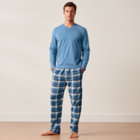 Pyjama mit Flanellhose, mittelblau kariert
