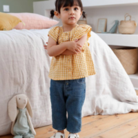 Baby-Set: Bluse & Jeans - senfgelb kariert