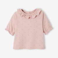 Baby T-Shirt mit Kragen - rosa bedruckt