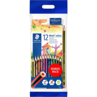 Staedtler Sechskant-Buntstifte Noris® colour, 12 Farben, inkl. Bleistift & Radierer