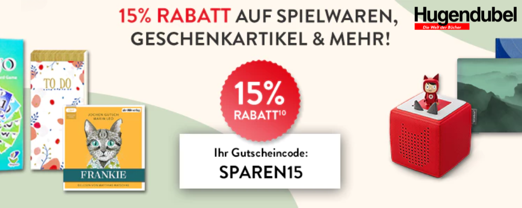 -15% Rabatt auf Spielwaren, Hörbücher uvm. bei Hugendubel - auch auf Tonies!