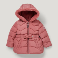 Baby-Steppjacke mit Kapuze und Kunstfellbesatz