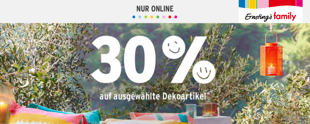 30% Rabatt auf Deko bei Ernsting's family - auch auf Kinderzimmer Deko