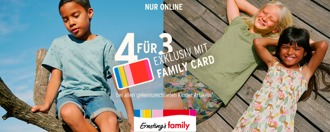 4 für 3 Aktion bei Ernsting's family - auf ausgewählte Kindermode