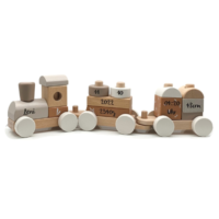 Holz – Eisenbahn Zug Lokomotive mit Steckformen nougat | label label | bedruckt personalisierbar