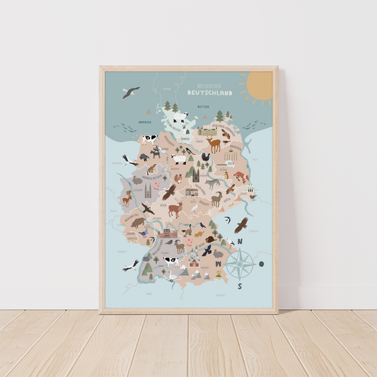 Kinderzimmerposter_Lernposter_Deutschlandkarte_A2_blau_türkis