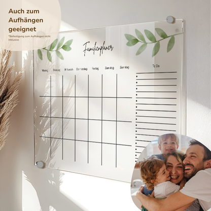 Familienplaner aus Acryl inkl. Holzhalterung